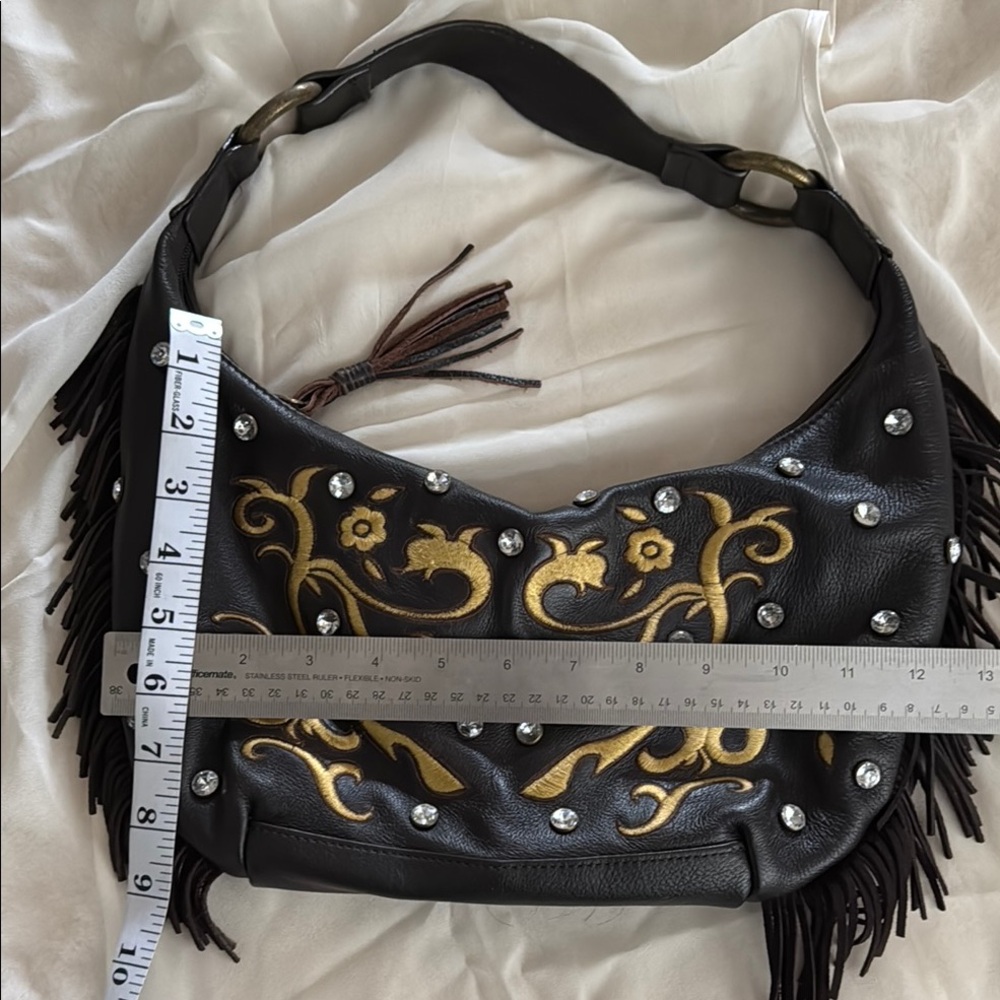 Carlos Falchi Black and Gold Hobo Bag with Fringe - Picture 5 of 5